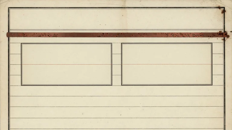 Ledger page with two empty form fields and a dashed copper line between them.