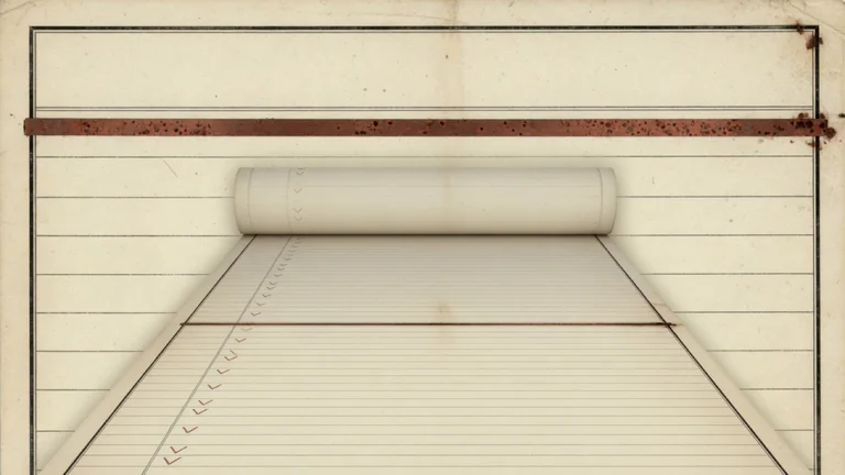 Engraved electoral roll unfurling on ledger paper, a few lines ticked in copper.